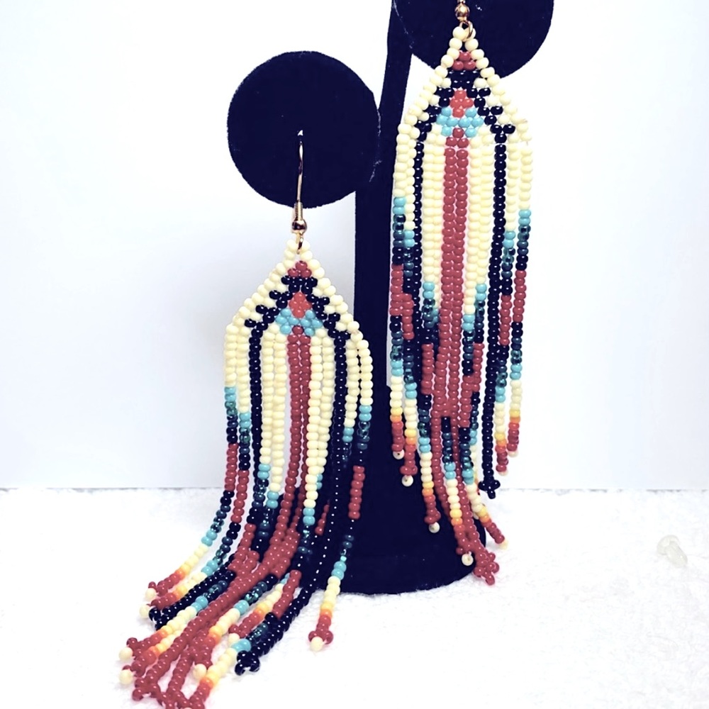 Luxury Hand Crafted Beaded Earrings Chandelier 4.5” Quality Beads Sway Boho Exec - Picture 2 of 6